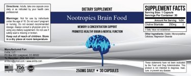 Nootropics Brain Food: Choline Bitartrate 250 mg 30 caps